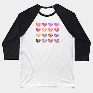 Colorful Love Hearts Baseball T-Shirt